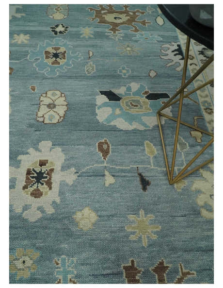 Hand Knotted Silver and Beige Traditional Oushak Vintage Wool Rug