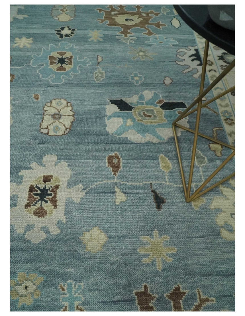 Hand Knotted Silver and Beige Traditional Oushak Vintage Wool Rug