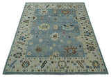 Hand Knotted Silver and Beige Traditional Oushak Vintage Wool Rug