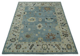 Hand Knotted Silver and Beige Traditional Oushak Vintage Wool Rug