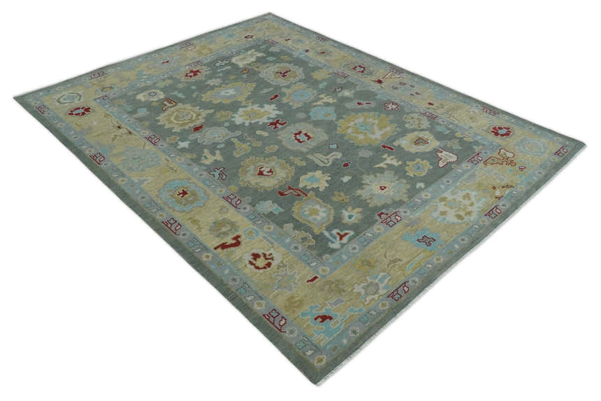 Antique look Hand Knotted Silver and Beige Traditional Oushak Wool Area Rug