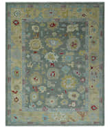 Antique look Hand Knotted Silver and Beige Traditional Oushak Wool Area Rug