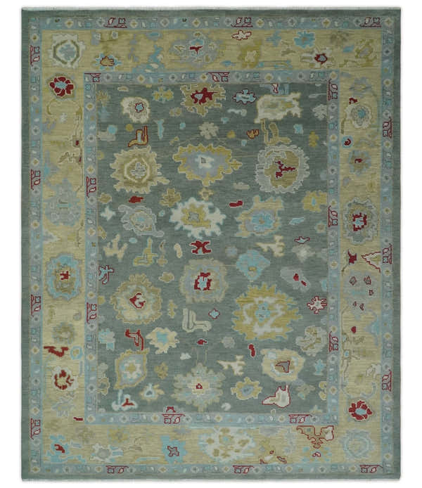 Antique look Hand Knotted Silver and Beige Traditional Oushak Wool Area Rug