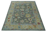 Antique look Hand Knotted Silver and Beige Traditional Oushak Wool Area Rug