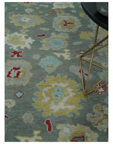 Antique look Hand Knotted Silver and Beige Traditional Oushak Wool Area Rug