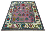Custom Made Purple and Ivory Vibrant Colorful Hand knotted Traditional Oushak wool Area Rug