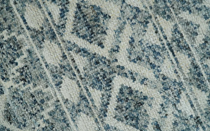 Hand Knotted Blue, Beige and Camel Modern Contemporary Southwestern Tribal Trellis Recycled Silk Area Rug