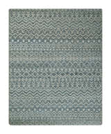 Hand Knotted Blue, Beige and Camel Modern Contemporary Southwestern Tribal Trellis Recycled Silk Area Rug