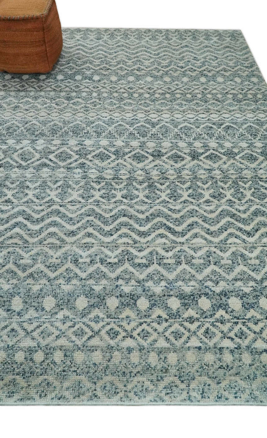 Hand Knotted Blue, Beige and Camel Modern Contemporary Southwestern Tribal Trellis Recycled Silk Area Rug
