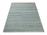 Hand Knotted Blue, Beige and Camel Modern Contemporary Southwestern Tribal Trellis Recycled Silk Area Rug