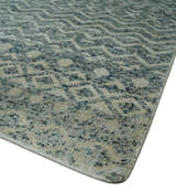 Hand Knotted Blue, Beige and Camel Modern Contemporary Southwestern Tribal Trellis Recycled Silk Area Rug