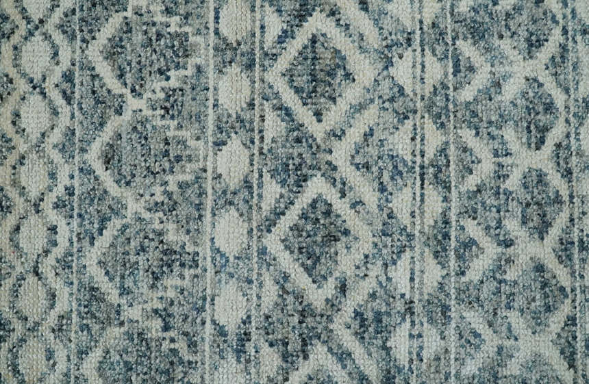 Hand Knotted Blue, Beige and Camel Modern Contemporary Southwestern Tribal Trellis Recycled Silk Area Rug