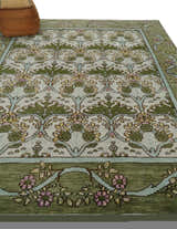 Custom Made Hand Knotted Ivory and Green Floral Traditional Antique Style Wool Area Rug