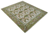 Custom Made Hand Knotted Ivory and Green Floral Traditional Antique Style Wool Area Rug
