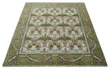 Custom Made Hand Knotted Ivory and Green Floral Traditional Antique Style Wool Area Rug