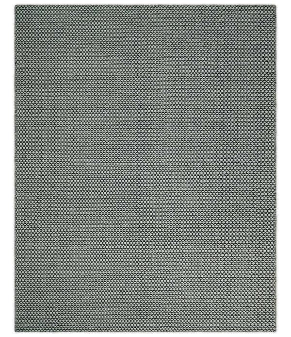 8x10 and 9x12 Flatwoven Dhurrie Modern Checkered Black and Ivory Wool Area Rug, Layering Rug | TRDCP831