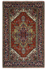 Hand Knotted Brown, Ivory and Blue Traditional Heriz Multi size Hand knotted Wool Area Rug