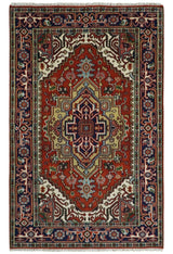 Hand Knotted Brown, Ivory and Blue Traditional Heriz Multi size Hand knotted Wool Area Rug