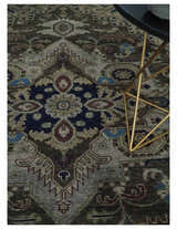 8x10 Antique look Brown, Beige and Blue Traditional Medallion wool Area Rug