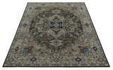 8x10 Antique look Brown, Beige and Blue Traditional Medallion wool Area Rug