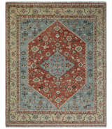 8x10 Antique look Traditional Floral Gray, Rust and Beige Hand knotted wool Area Rug