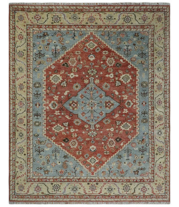 8x10 Antique look Traditional Floral Gray, Rust and Beige Hand knotted wool Area Rug