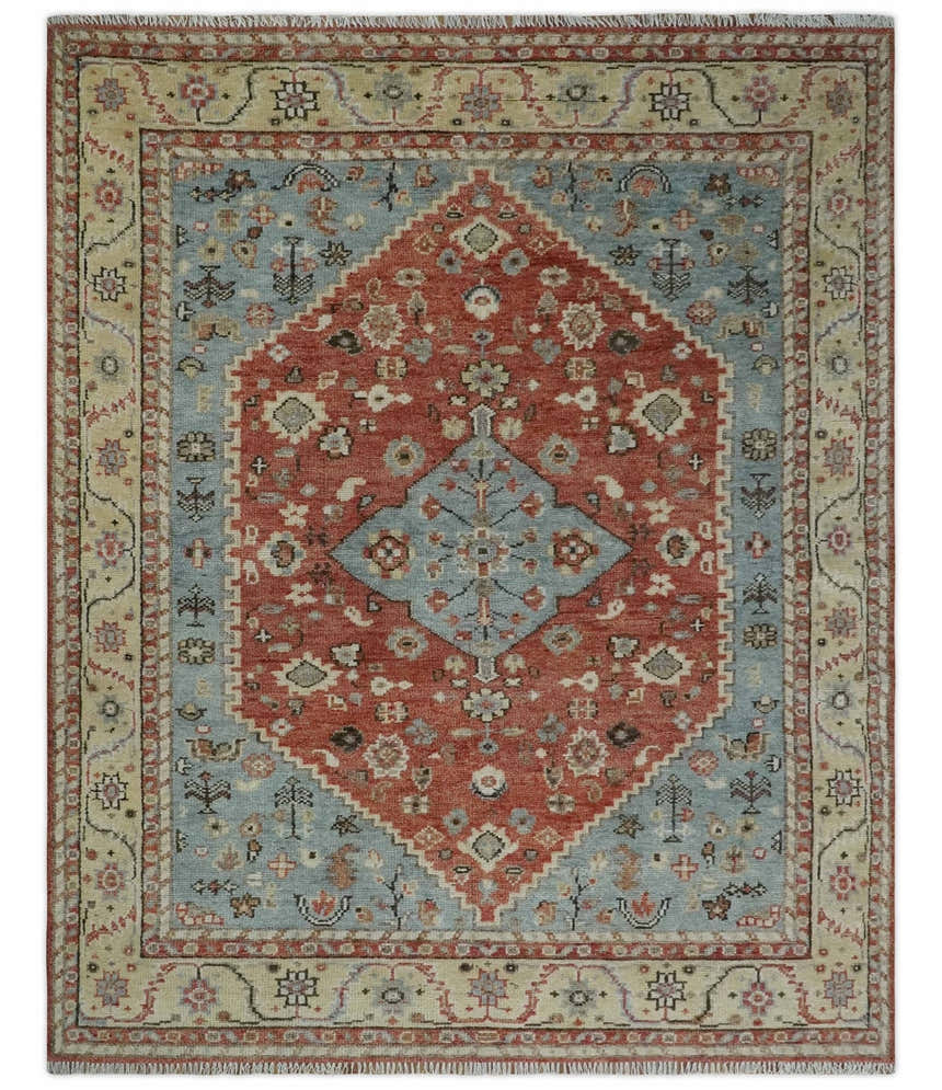 8x10 Antique look Traditional Floral Gray, Rust and Beige Hand knotted wool Area Rug