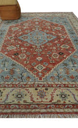 8x10 Antique look Traditional Floral Gray, Rust and Beige Hand knotted wool Area Rug