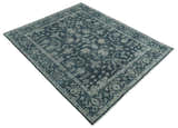 Antique Floral Distressed finished Hand Knotted Serapi Dark Teal and Beige Custom Made wool Area Rug