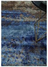 8x10 Blue, Beige and Brown Modern Abstract Hand Knotted wool and bamboo Silk Area Rug