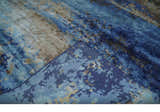 8x10 Blue, Beige and Brown Modern Abstract Hand Knotted wool and bamboo Silk Area Rug