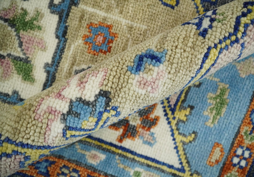 Ivory, Beige, Blue and Charcoal Traditional Heriz Hand Knotted Multi Size wool Area Rug