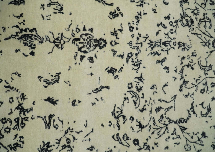 8x10 Fine Hand Knotted Beige and Black Traditional Vintage Persian Antique Wool Rug | AGR35