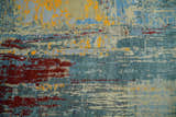 8x10 Fine Hand Knotted Beige and Blue Modern Abstract Style Antique Wool and Silk Area Rug | TRDCP630810