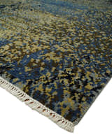 8x10 Fine Hand Knotted Beige, Black and Blue Modern Abstract Style Antique Wool and Silk Area Rug | TRDCP629810