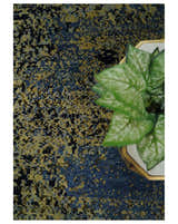 8x10 Fine Hand Knotted Beige, Black and Blue Modern Abstract Style Antique Wool and Silk Area Rug | TRDCP629810