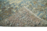 8x10 Fine Hand Knotted Blue and Brown Modern Abstract Style Antique Wool and Silk Area Rug | TRDCP627810