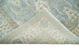 8x10 Fine Hand Knotted Blue and Ivory Traditional Ikat Design Antique Wool Rug | TRDCP462810