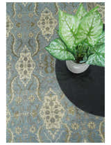 8x10 Fine Hand Knotted Blue and Ivory Traditional Ikat Design Antique Wool Rug | TRDCP462810