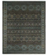 8x10 Fine Hand Knotted Brown and Blue Southwestern Traditional Antique Area Rug | AGR41