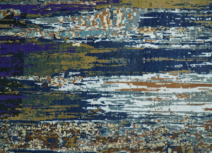 8x10 Fine Hand Knotted Brown Multicolor Modern Abstract Wool and Bamboo Silk Area Rug | AGR19