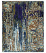 8x10 Fine Hand Knotted Brown Multicolor Modern Abstract Wool and Bamboo Silk Area Rug | AGR19