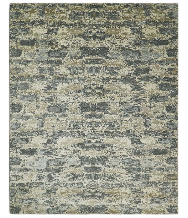 8x10 Fine Hand knotted Charcoal and Beige Traditional Abstract Persian Wool and Bamboo Silk Area Rug | TRDCP628810