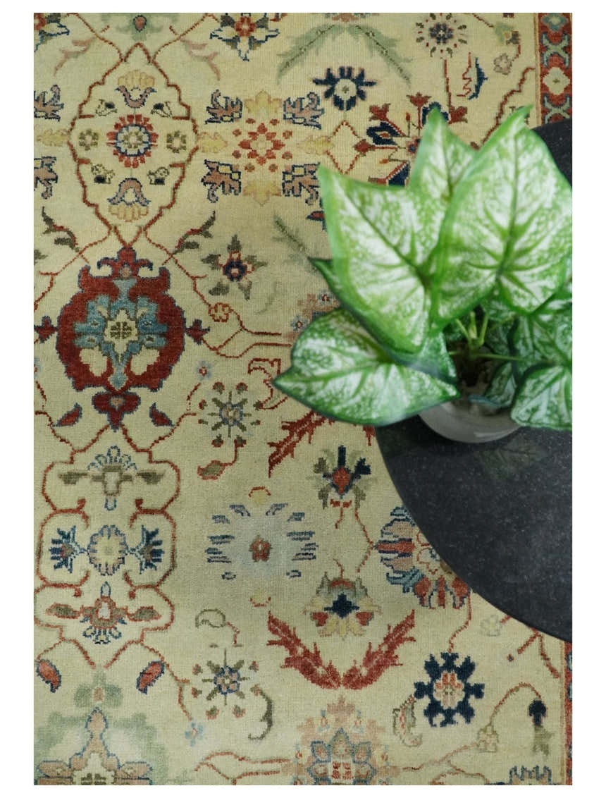 8x10 Fine Hand Knotted Ivory and Blue Traditional Vintage Style Mahal Antique Wool Rug | TRDCP492810