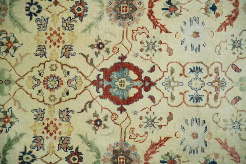 8x10 Fine Hand Knotted Ivory and Blue Traditional Vintage Style Mahal Antique Wool Rug | TRDCP492810