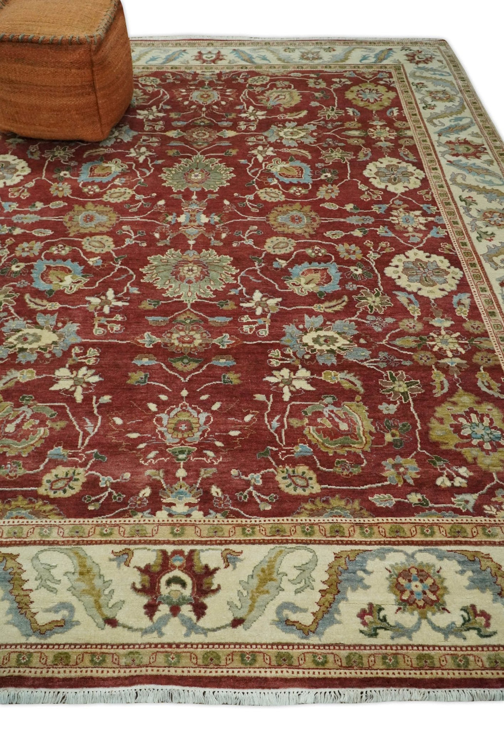 8x10 Fine Hand Knotted Rust and Ivory Traditional Vintage Persian Style Antique Wool Rug | AGR20
