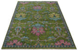 Ready to Ship Green, Blue and Peach Hand Knotted Vibrant Donegal Floral Wool Rug