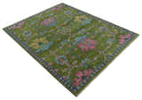 Ready to Ship Green, Blue and Peach Hand Knotted Vibrant Donegal Floral Wool Rug