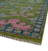 Ready to Ship Green, Blue and Peach Hand Knotted Vibrant Donegal Floral Wool Rug