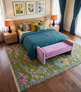 Ready to Ship Green, Blue and Peach Hand Knotted Vibrant Donegal Floral Wool Rug
